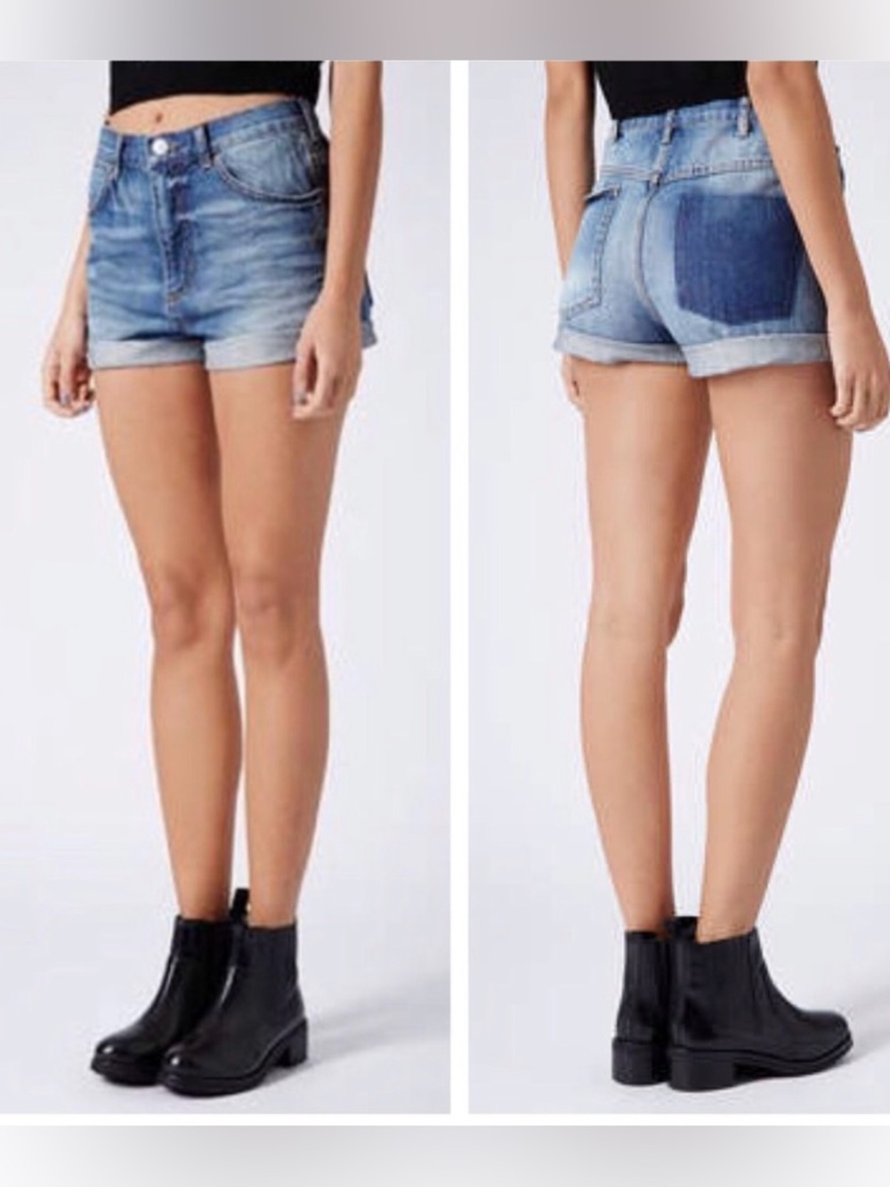 Topshop Moto Rosa Blue Denim Shorts Rolled